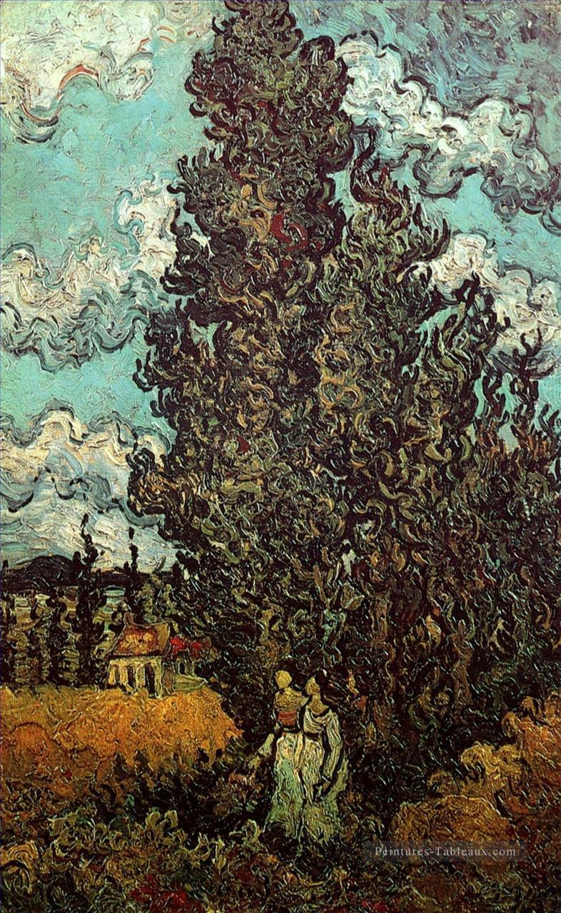Cyprès et deux femmes Vincent van Gogh Peintures à l'huile
